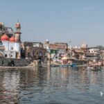 Explore the historic riverside architecture in Mathura, Uttar Pradesh, India, showcasing cultural heritage.